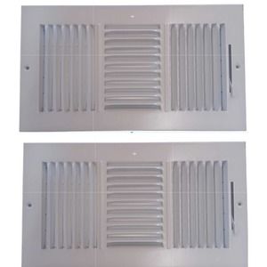 2-PK 12" x 6" 3-Way Steel Wall / Ceiling Registers, White, No Package or Screws